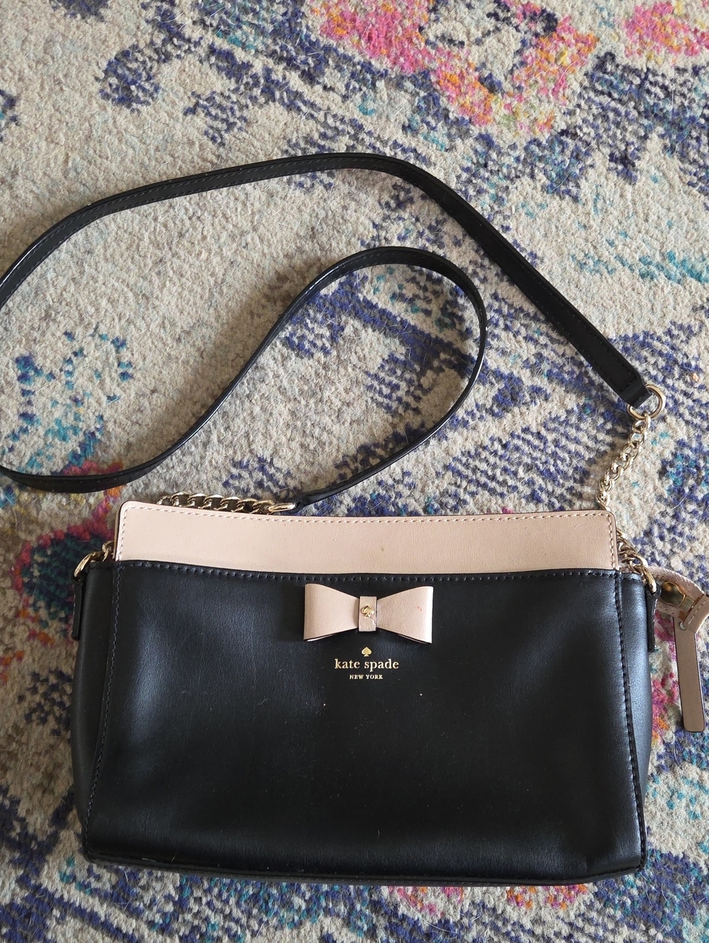 kate spade Black and Blush Leather Crossbody with Bow